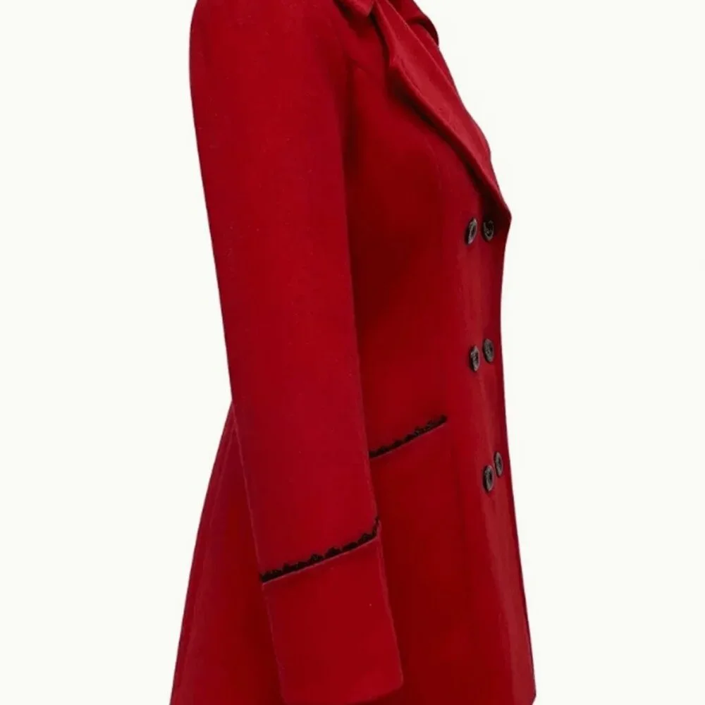 Red Elegant Women's Double-Breasted Lapel Coat - Picture 6 of 6